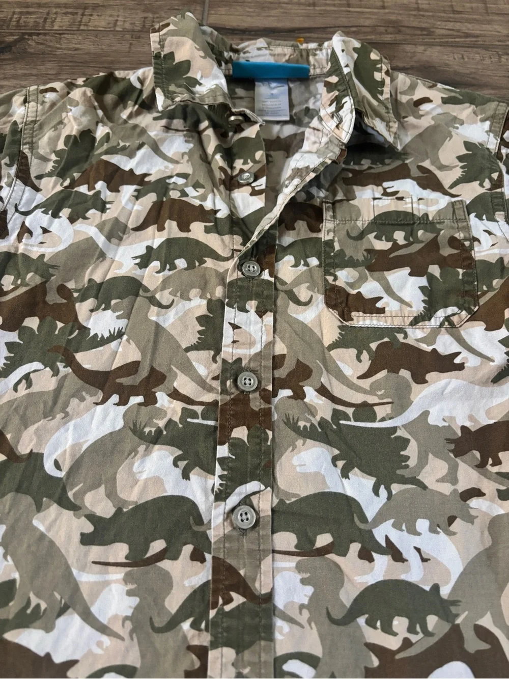 Gymboree Button-Front Dino Camo Shirt in Green and Brown